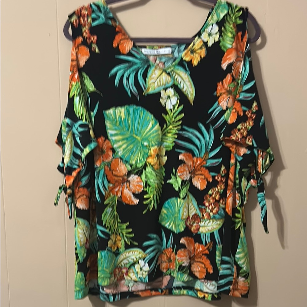 Avon tropical cold shoulder blouse